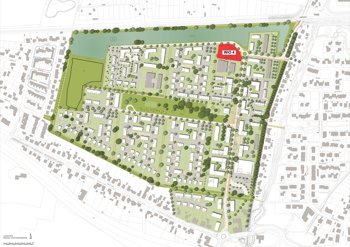 Wohnen im Landwehrviertel: Lageplan der Wohngebäude WiO 4 - Günther-Kittelmann-Straße